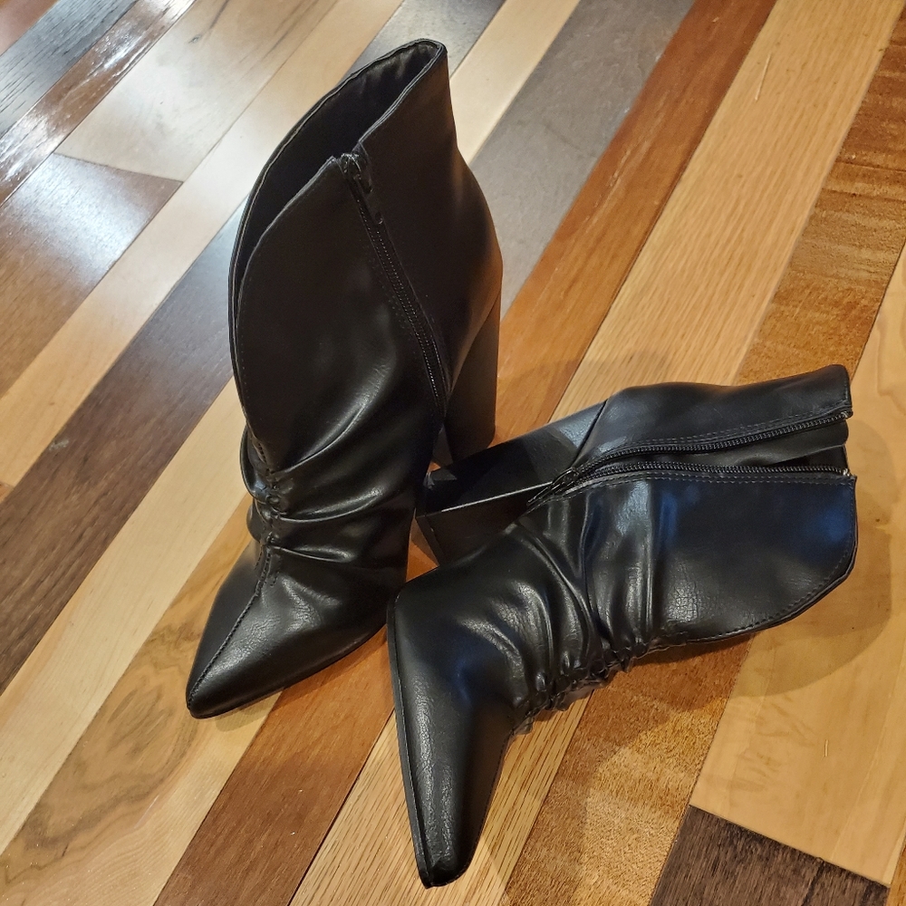 Black leather booties